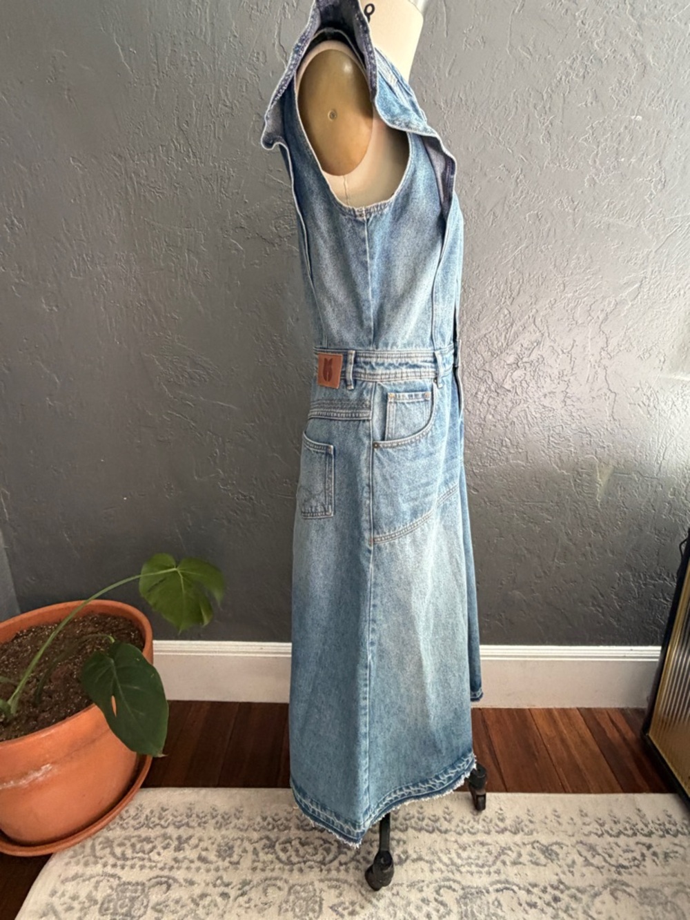 ba&sh Light Blue Denim Top with Contrast Orange Stitching - Picture 2 of 5